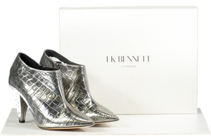 LK BENNETT Gunmetal Talulla Metallic Lather Boots UK 4 EU 37