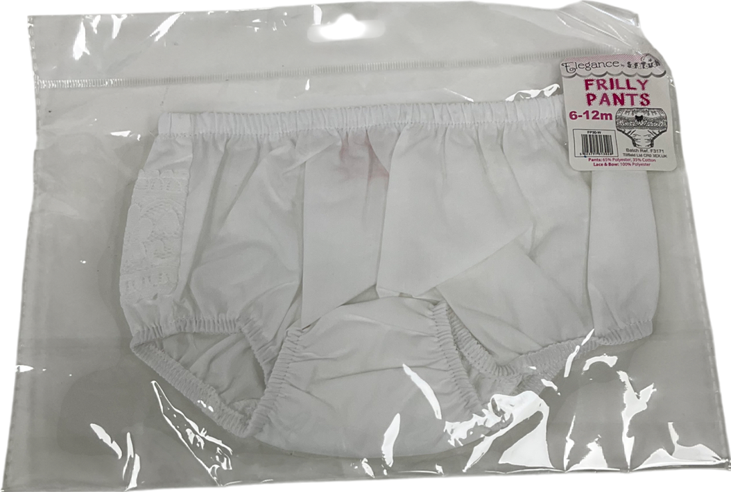 Elegance White Frilly Pants 6-9 Months