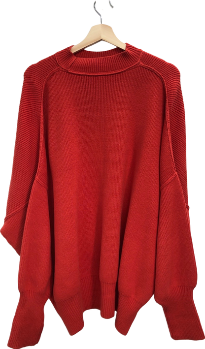 Free People Red Ribbed Knit Poncho Jumper XS