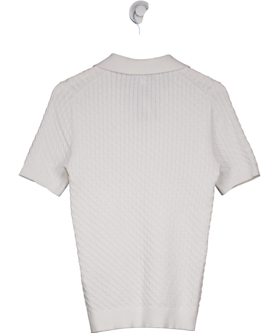 REISS White Federico Slim Fit Cable Knit Open Collar Polo Shirt In Ecru UK S