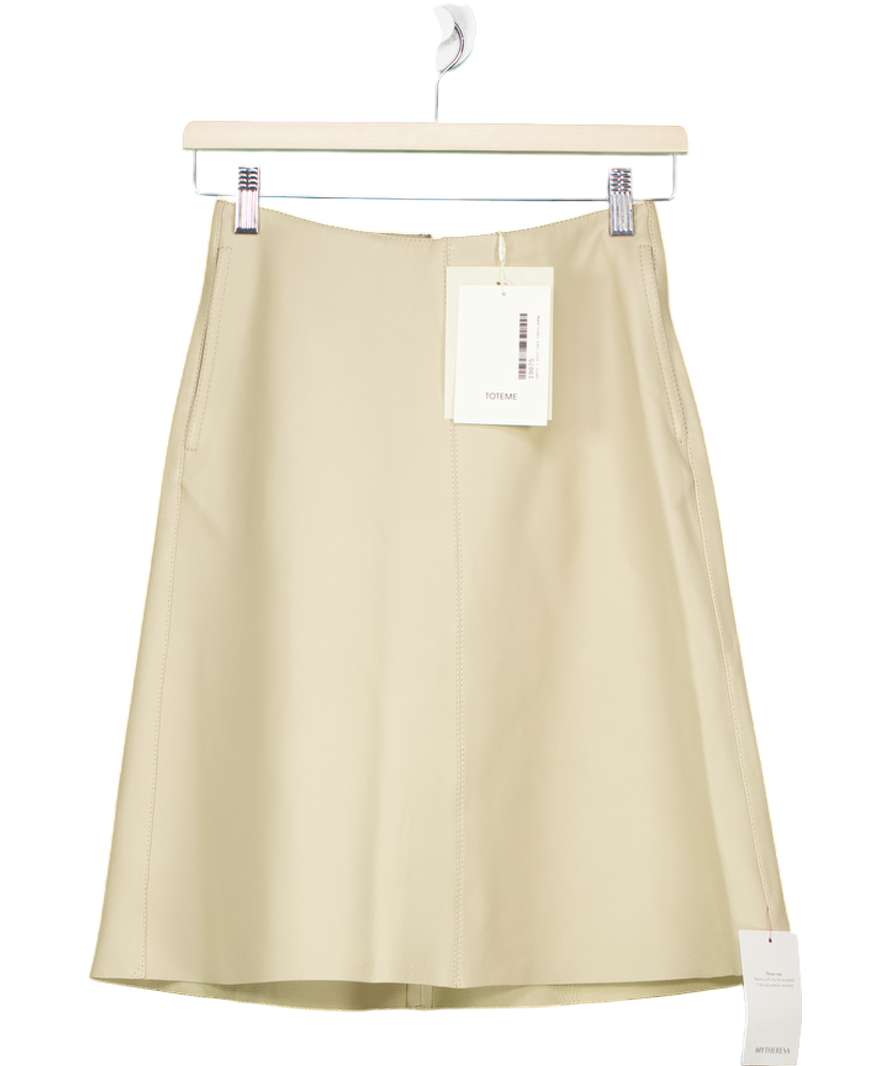Totême Beige Leather Midi Skirt De30 Uk 2 UK 4