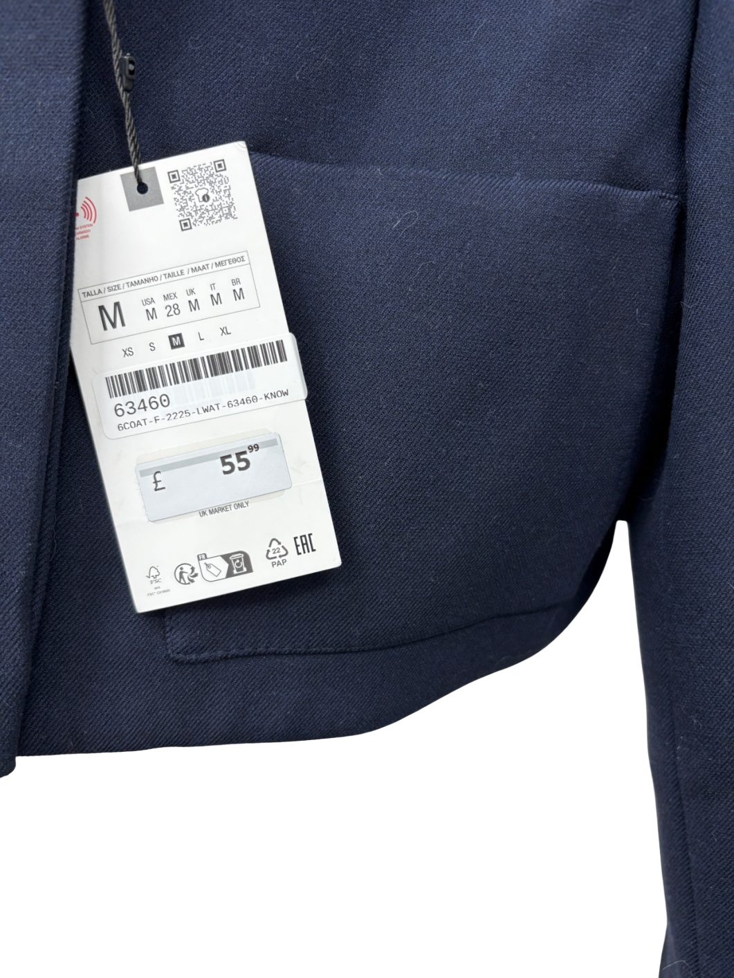 ZARA Blue Cropped Boxy Blazer UK M