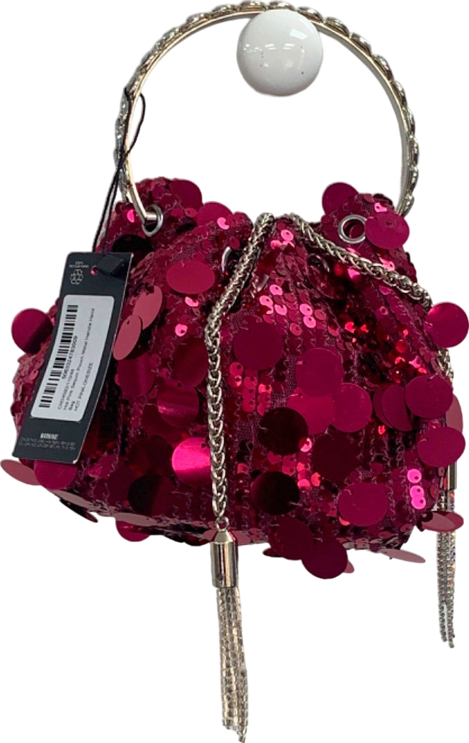 PLT Hot Pink Sequin Pouch Metal Handle Hand Bag One Size