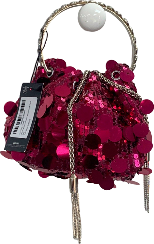 PLT Hot Pink Sequin Pouch Metal Handle Hand Bag One Size