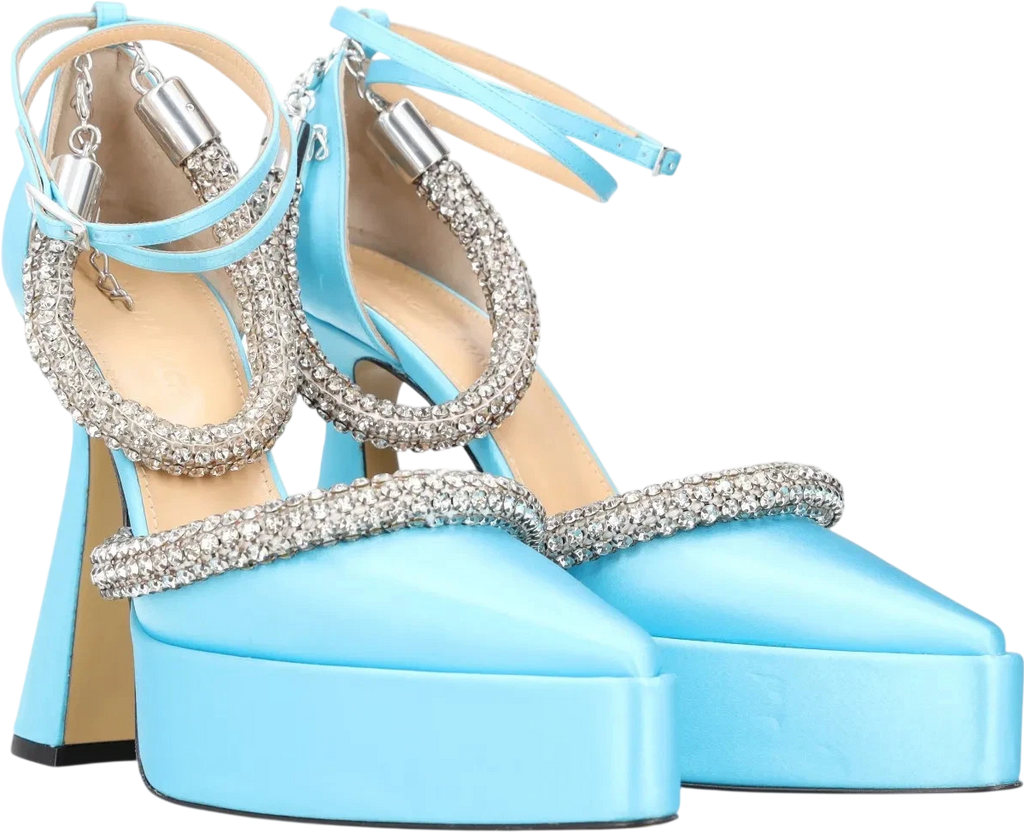 AMINA MUADDI Blue Embellished Kimberly Platform Heels UK 4 EU 37