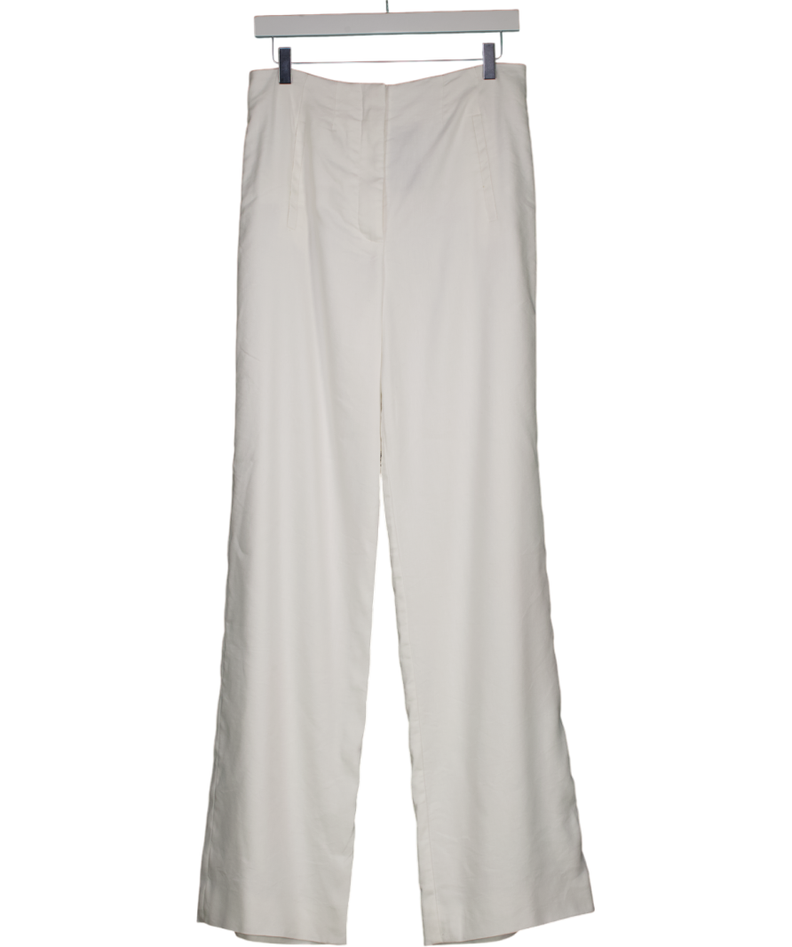 Veronica Beard White Jude Linen Blend High Waist Wide-leg Trousers Uk12/ UK 14