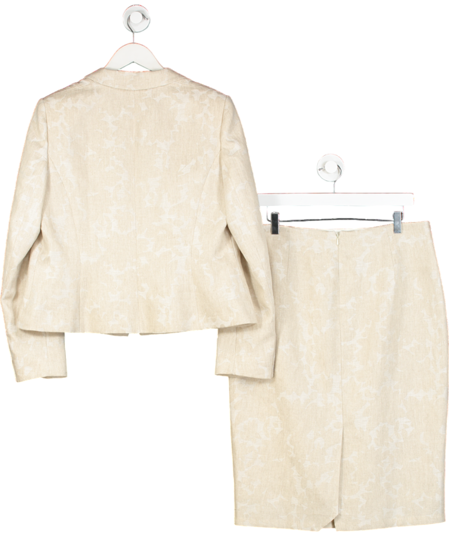 Hobbs Beige Natural Linen Jacquard 2- Piece Suit- Skirt Uk 14, Blazer UK 16