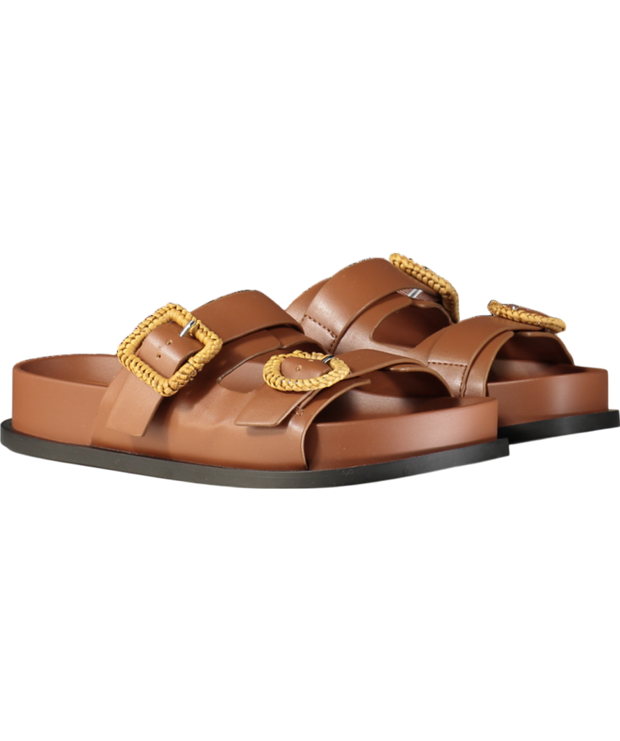 Charles & Keith Brown Woven Buckle Double Strap Sandals UK 4 EU 37 👠