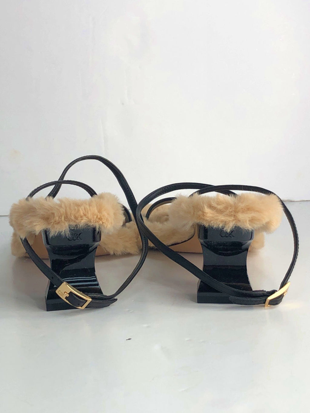 Charles & Keith Beige Faux Fur Sandals UK 5
