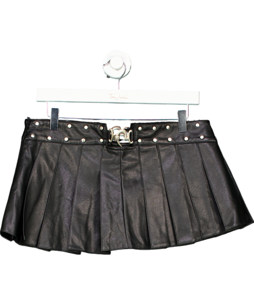 I AM GIA Black Pleated Faux Leather Buckle Detail Mini Skirt UK M