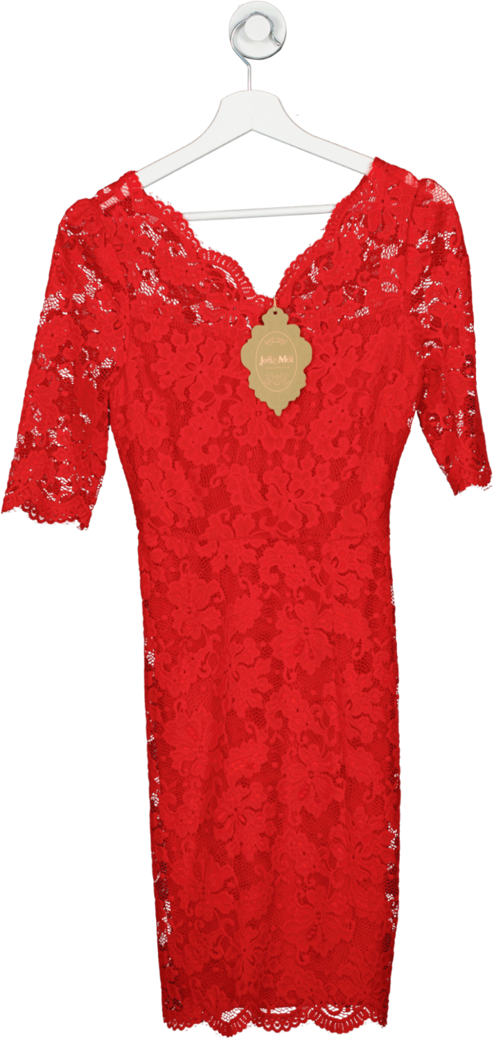 Jolie moi Red V Neck 3/4 Sleeve Lace Dress UK 10