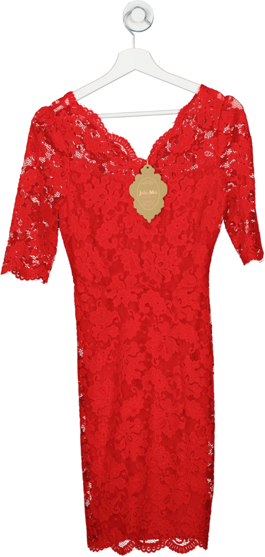 Jolie moi Red V Neck 3/4 Sleeve Lace Dress UK 10