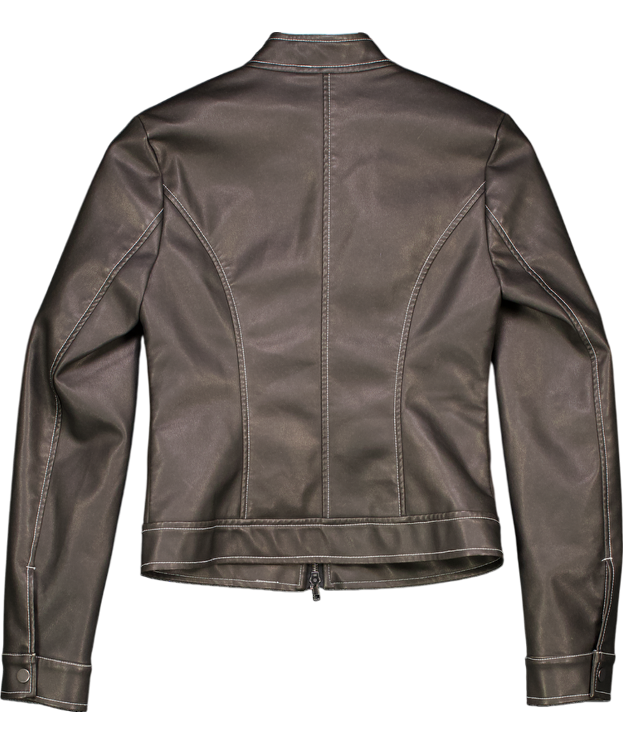 edikted Brown Roxie Faux Leather Jacket UK XS