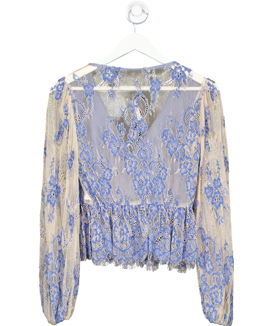 Topshop Blue Lace Peplum Hem Blouse UK 12