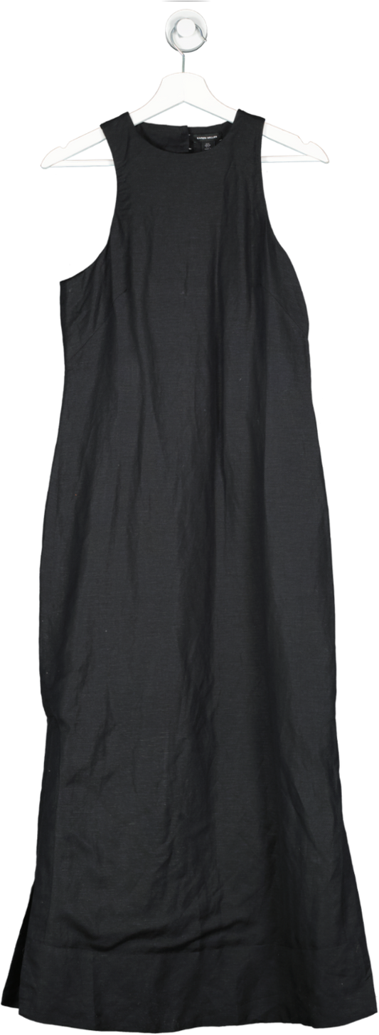 Karen Millen Black Viscose Linen Halter Woven Column Midi Dress UK 8