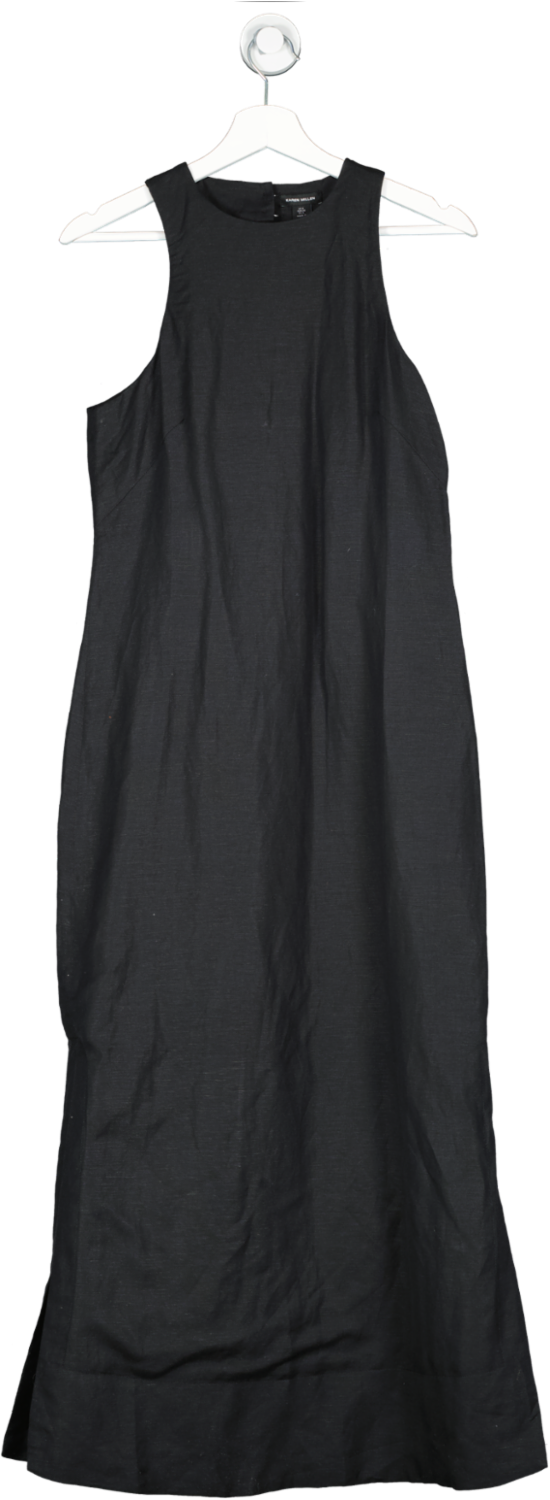 Karen Millen Black Viscose Linen Halter Woven Column Midi Dress UK 8