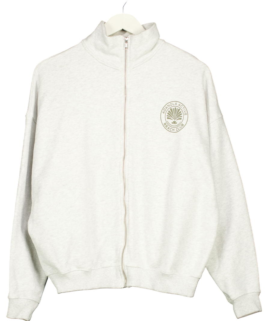 Adanola Grey Vacation Oversized Funnel Full Zip Sweatshirt 100% Organic Cotton UK XS