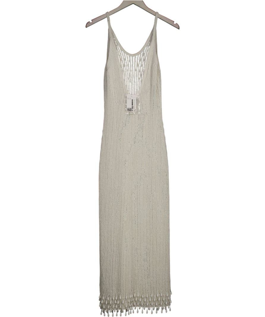 H&M White Summer Edition Bead-embellished Knitted Dress UK M