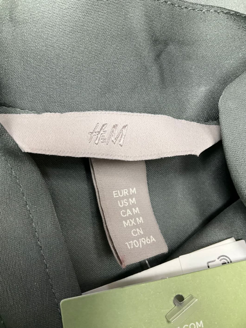 H&M Green Collarless Satin Button Down Shirt UK M