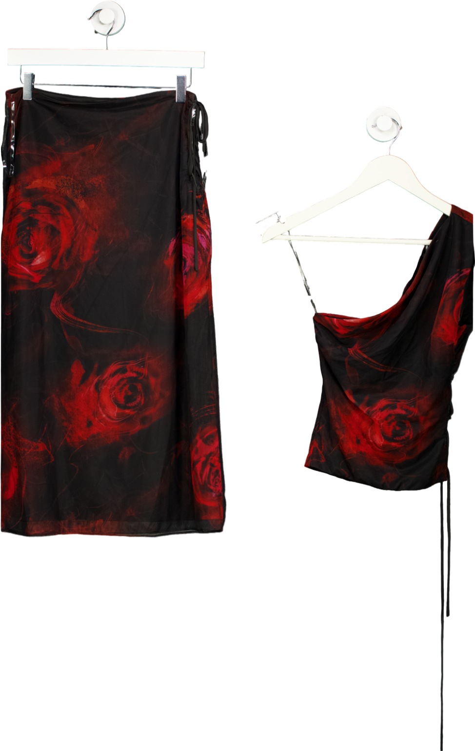 Mistress Rocks Black/Red Floral One Shoulder Dress UK M