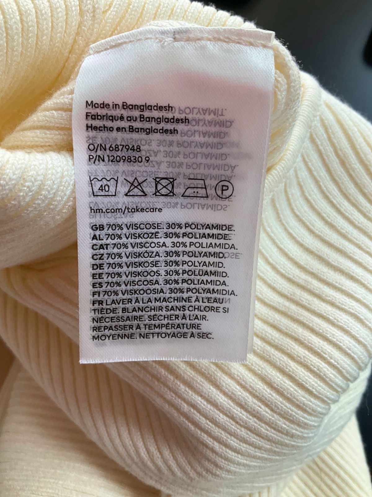 H&M Cream Ribbed Knit Top UK XS