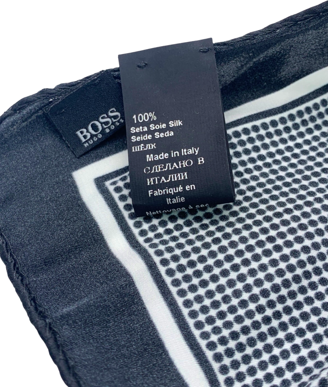 Hugo Boss Black and White Silk Pocket Square One Size