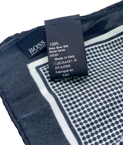 Hugo Boss Black and White Silk Pocket Square One Size