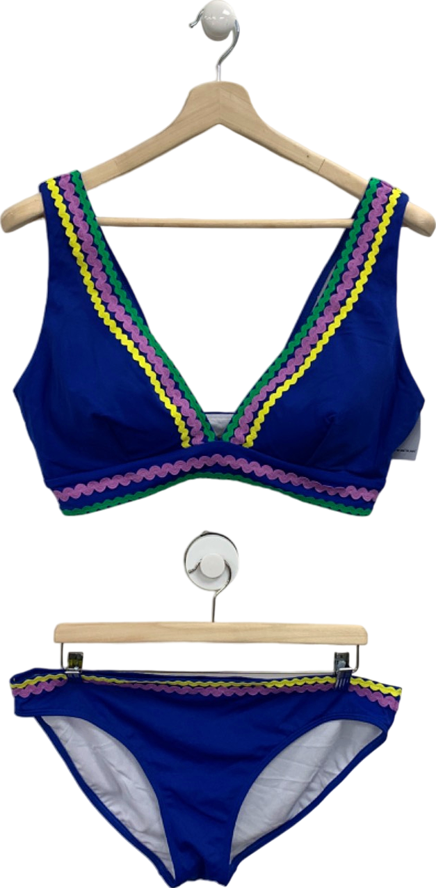 Boden Blue Ric Rac Trim Bikini Set UK 18