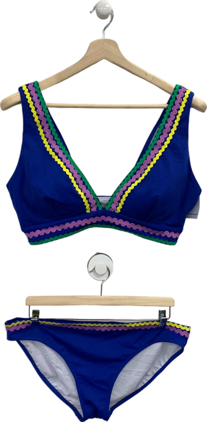 Boden Blue Ric Rac Trim Bikini Set UK 18