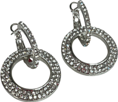Metallic Double Hoop Crystal Earrings One Size