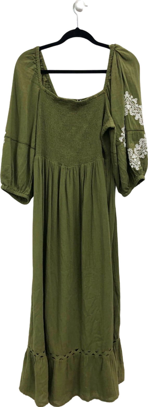 Accessorize Khaki Embroidered Maxi Dress UK 16-18