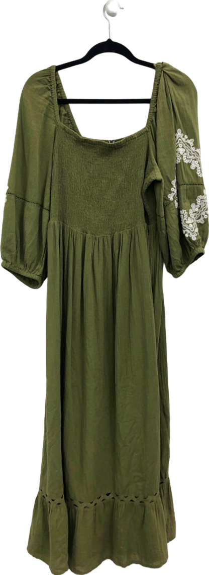 Accessorize Khaki Embroidered Maxi Dress UK 16-18