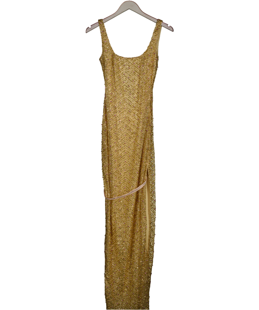 Oh Polly Metallic Yarina Embellished Scoop-neck Maxi Dress In Gold UK 6