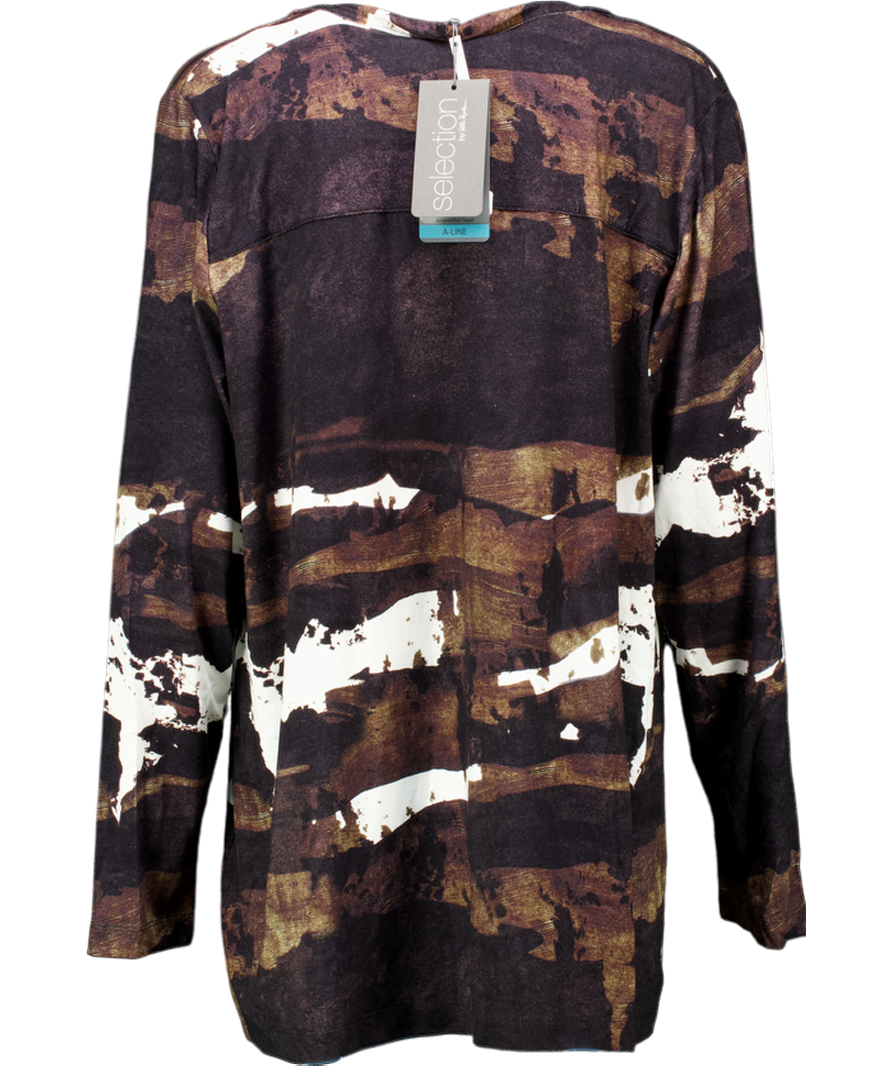 Ulla Popken Chocolate Brown Print A-line Jersey Top Uk 20 / UK 22