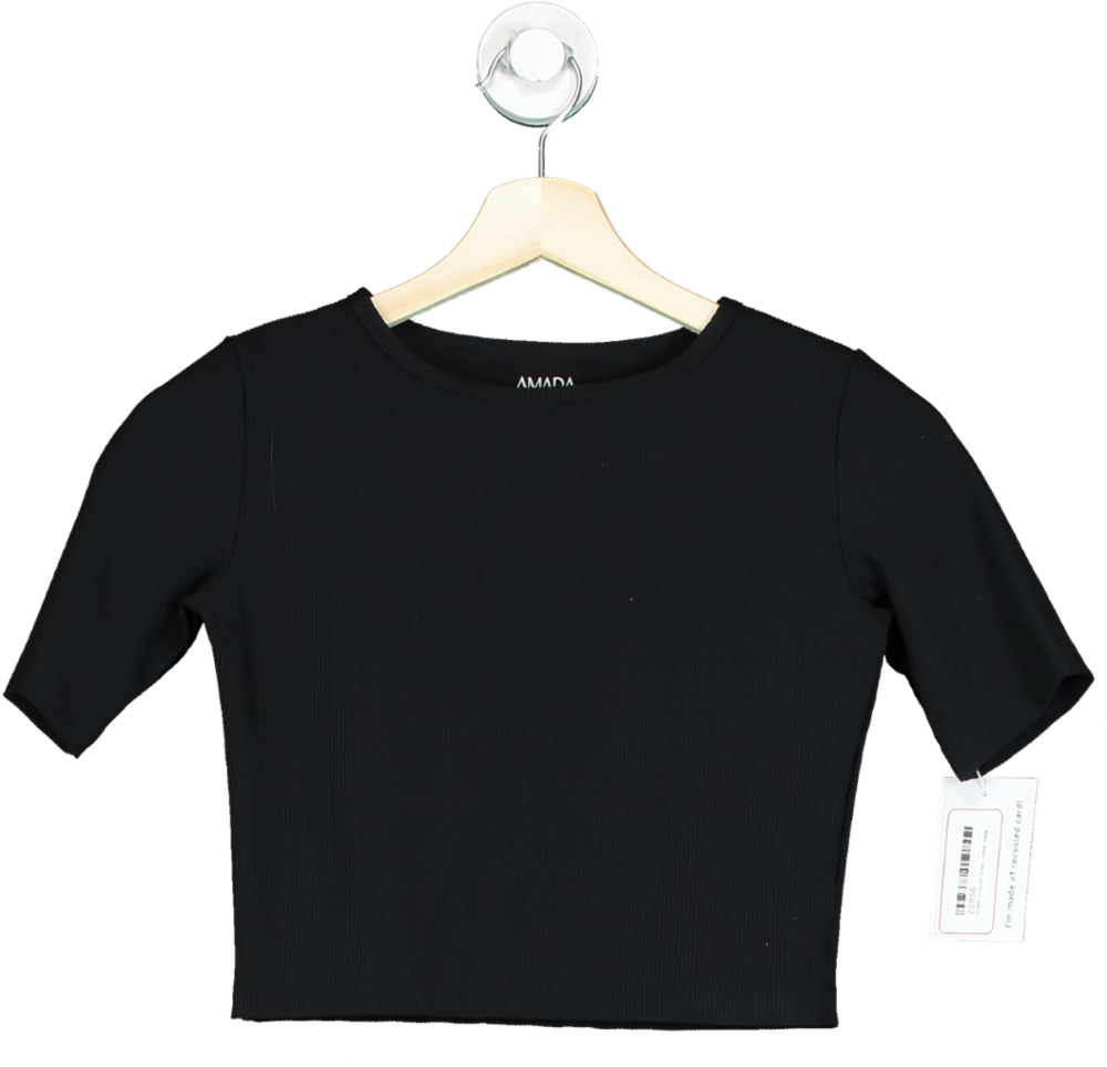 Almada Black Ribbed Crop Top UK S