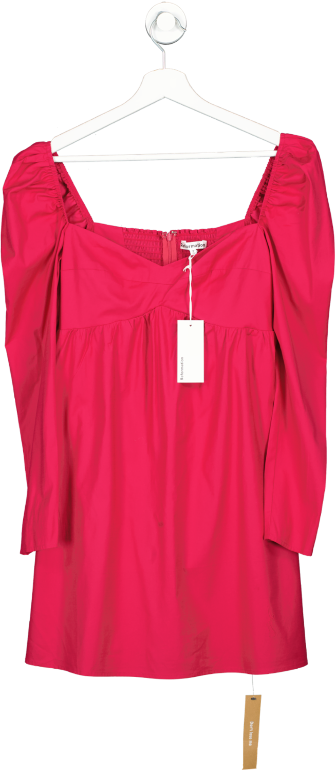 Reformation Pink Long Sleeve Kenzi Sweetheart Neck Mini Dress BNWT UK 10