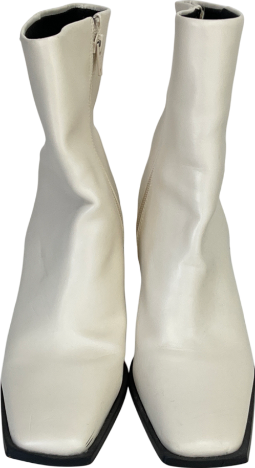 H&M White Wide Fit Reach Set Back Mid Heel Boots In Off-white UK 6 EU 39 👠