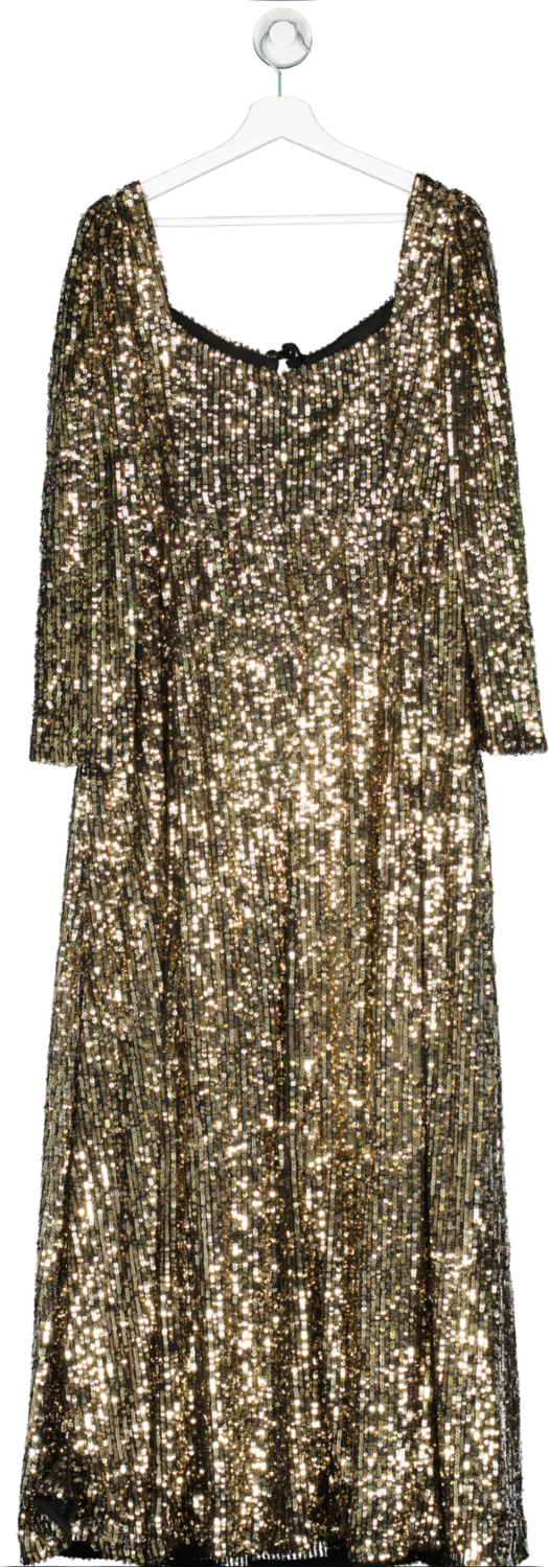 Monsoon Metallic Georgina Gold Sequin Maxi Dress UK 12