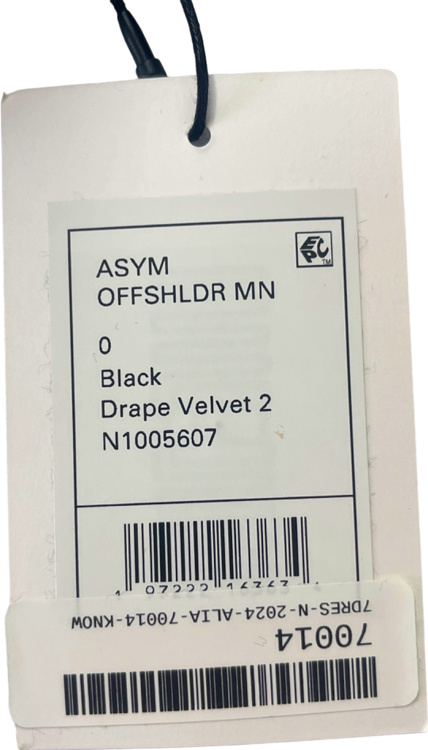 Theory Black Asymmetrical Off-Shoulder Drape Velvet 2 Dress UK 8