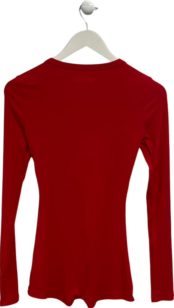 White Fox Red Longsleeve Ribbed Playsuit UK XS