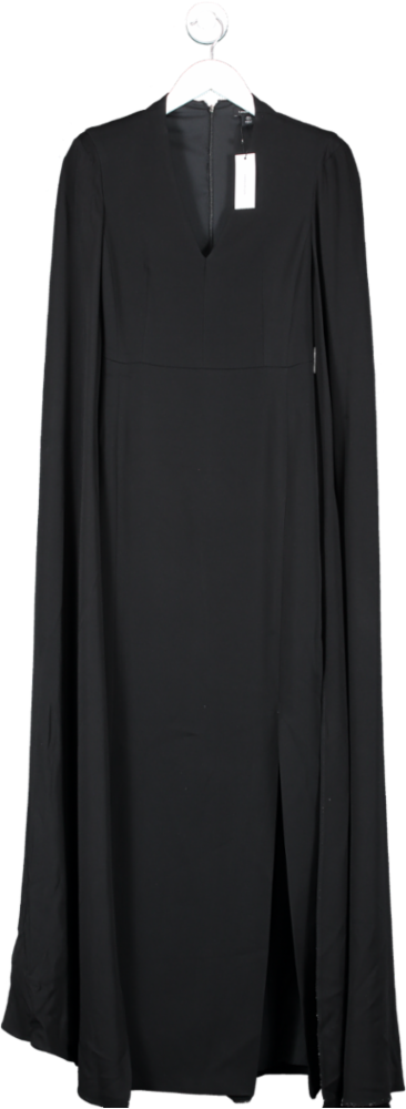Karen Millen Black Compact Stretch Viscose Cape Sleeve Midid Pencil Dress UK 6