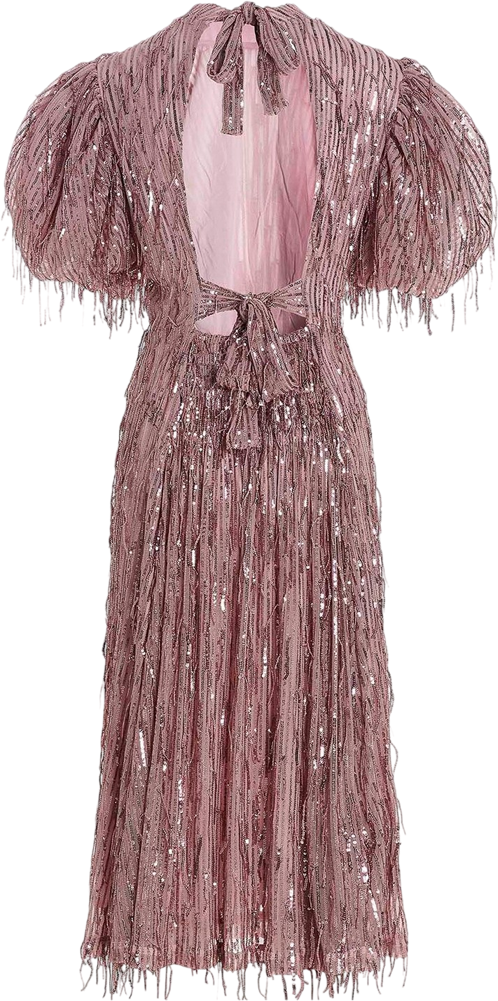 ROTATE BIRGER CHRISTENSEN Pink Sequined Balloon-sleeve Midi Dress UK 4