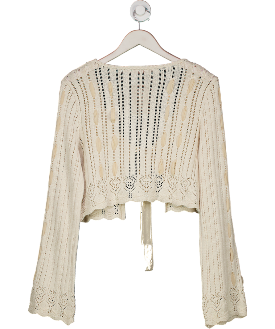 ZARA Cream Tie Front Crochet Knit Cardigan UK S