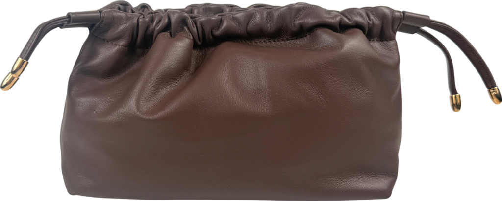 Anthropologie Chocolate Brown genuine Leather Drawstring Clutch Bag