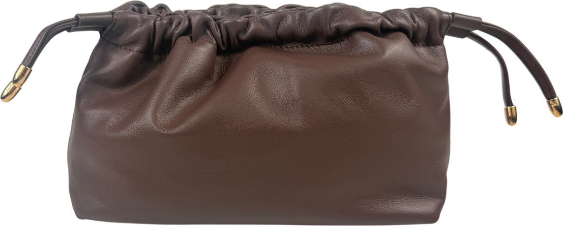 Anthropologie Chocolate Brown genuine Leather Drawstring Clutch Bag