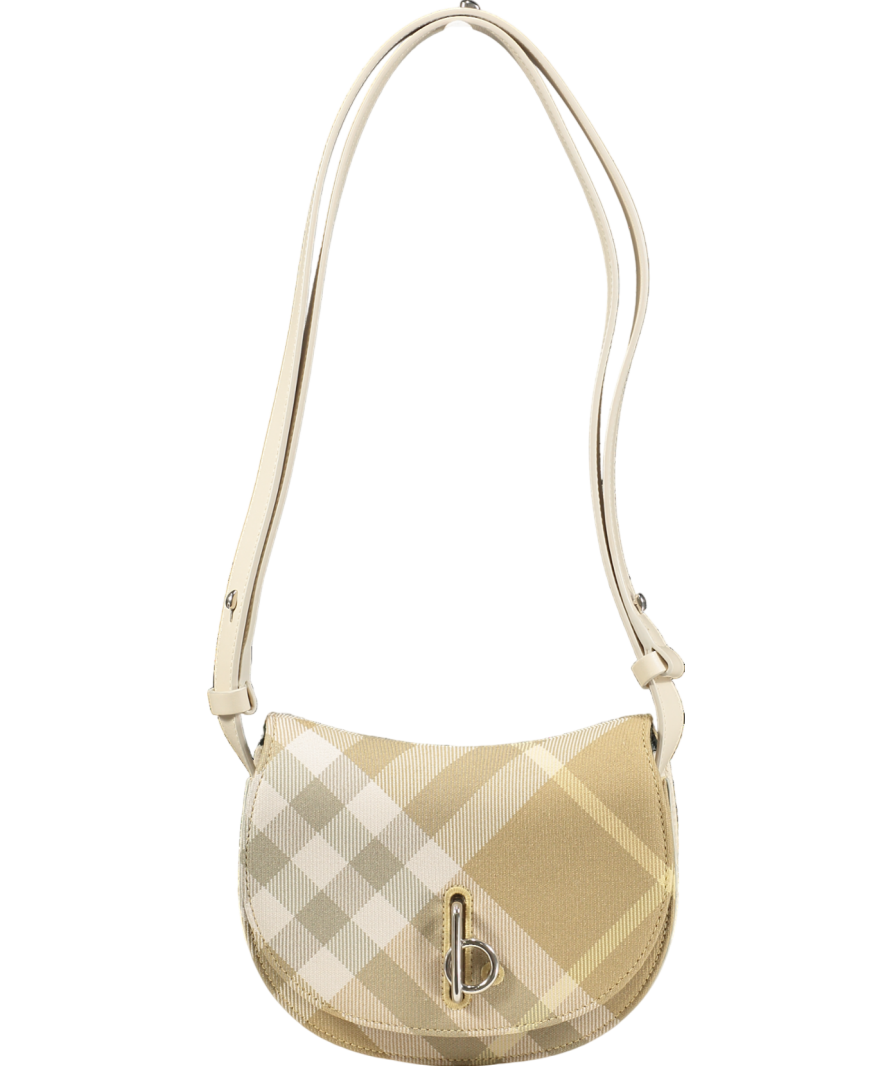 Burberry Rocking Horse Mini Beige Check / Ivory Leather-trimmed Crossbody Bag