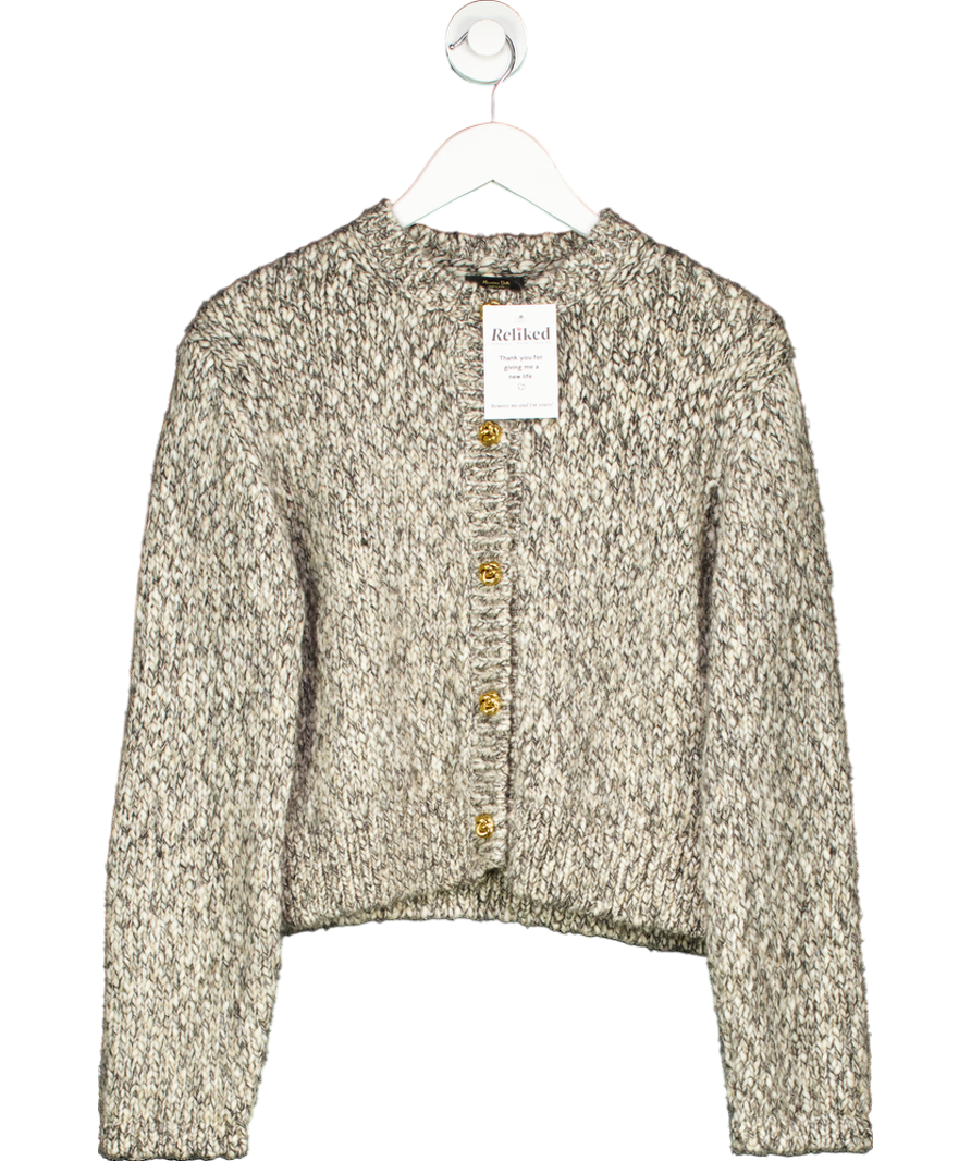 Massimo Dutti Grey Twisted Yarn Knit Cardigan With Buttons UK S