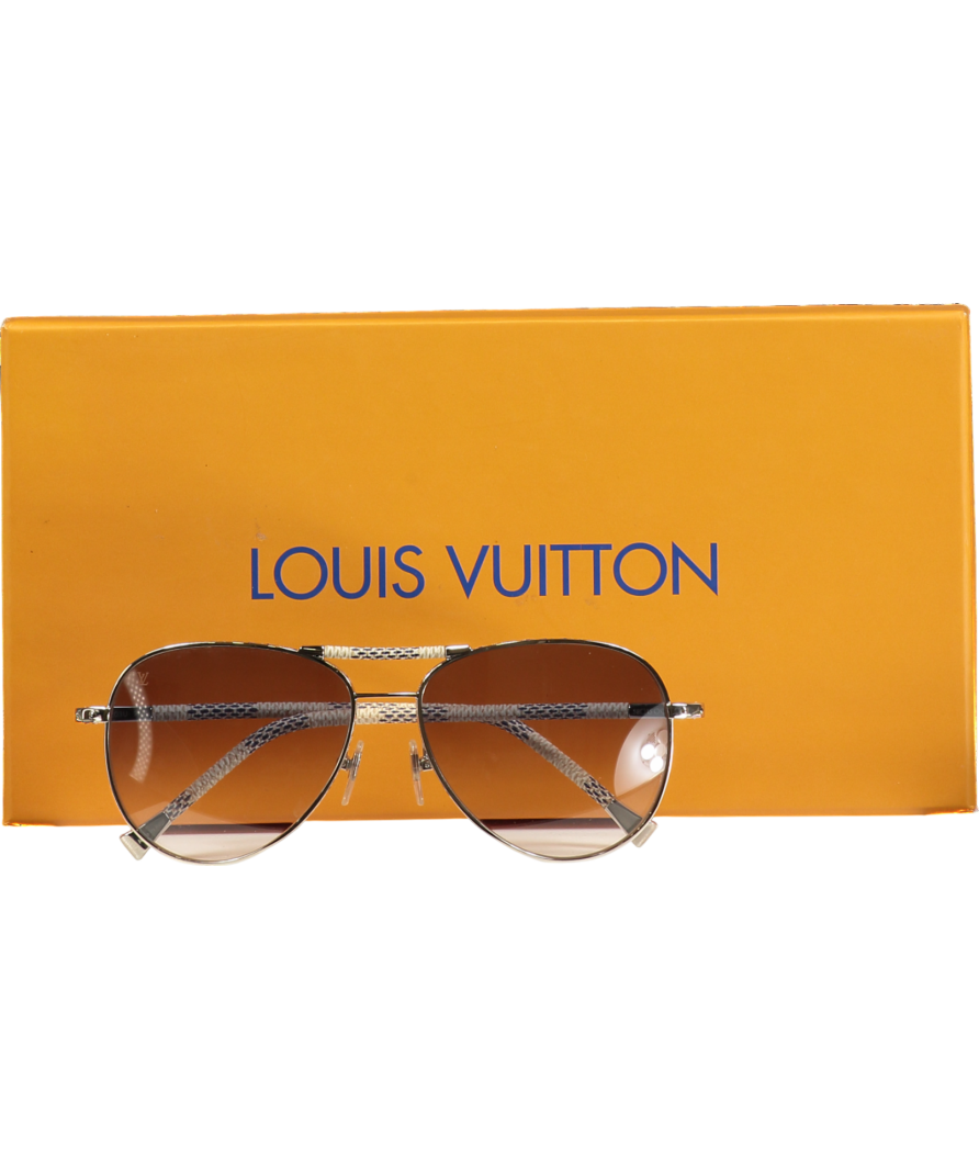 Louis Vuitton White Pilot Sunglasses In Damier Azur Silver Frames
