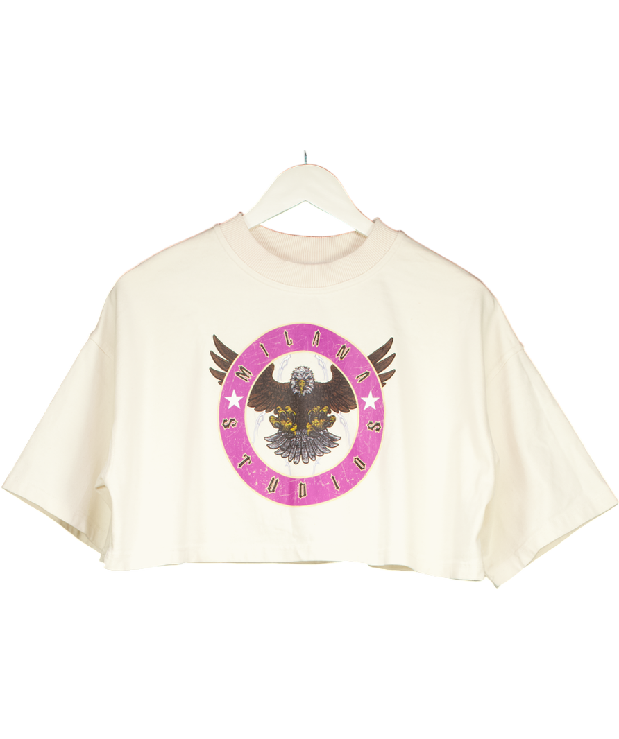 Milana Studios Cream Eagle Cropped Heavyweight T-shirt. UK S