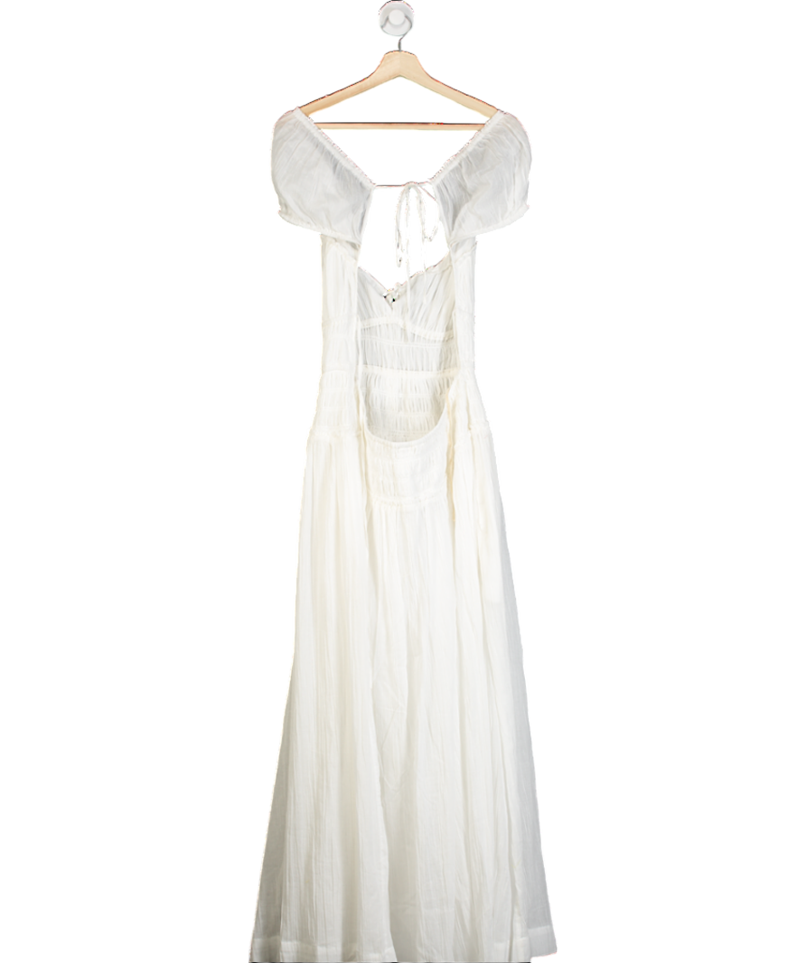 Free People White Open Back Tie Strap Ruched Maxi Dress UK L